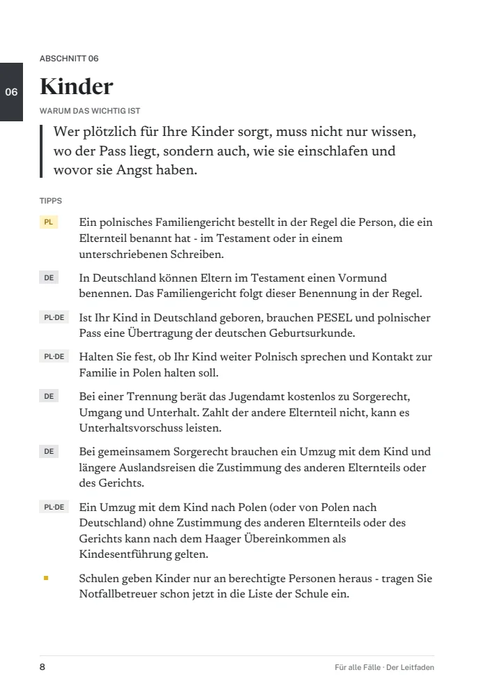 Eine Seite des A5-Leitfadens mit Tipps
