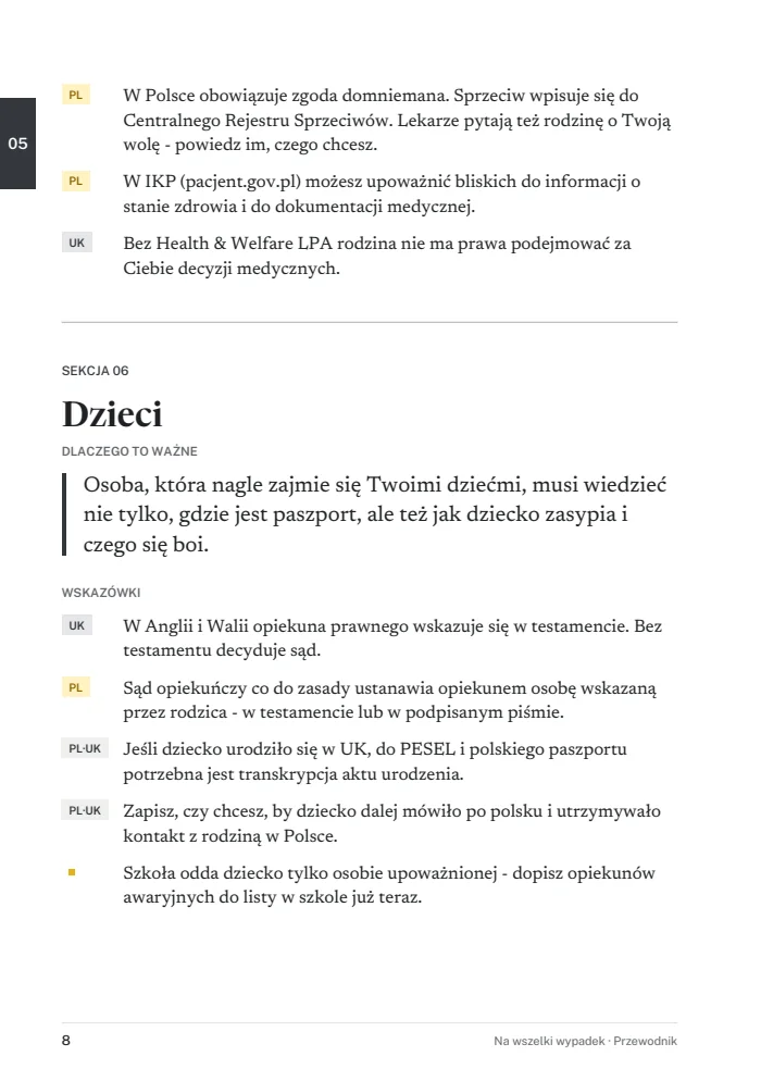 Strona przewodnika A5 ze wskazówkami